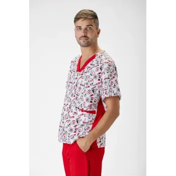 Casaca de manga corta y cuello de pico estampado ambulancias (B9860)