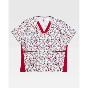 Casaca de manga corta y cuello de pico estampado ambulancias (B9860)