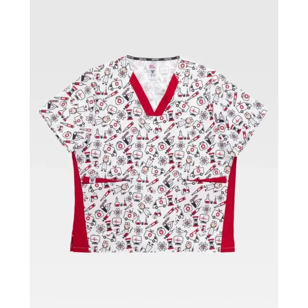 Casaca de manga corta y cuello de pico estampado ambulancias (B9860)