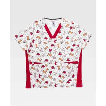 Casaca de manga corta y cuello de pico estampado Perros (B9862)