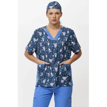 Casaca de manga corta y cuello de pico estampado Doctor(B9865)